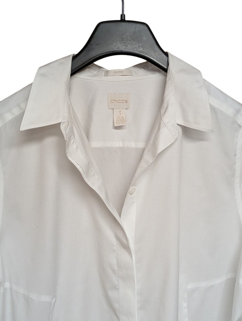 Chicos White Tunic Length Button Front Side Pocket Top Size 3 16/XL - Picture 4 of 12